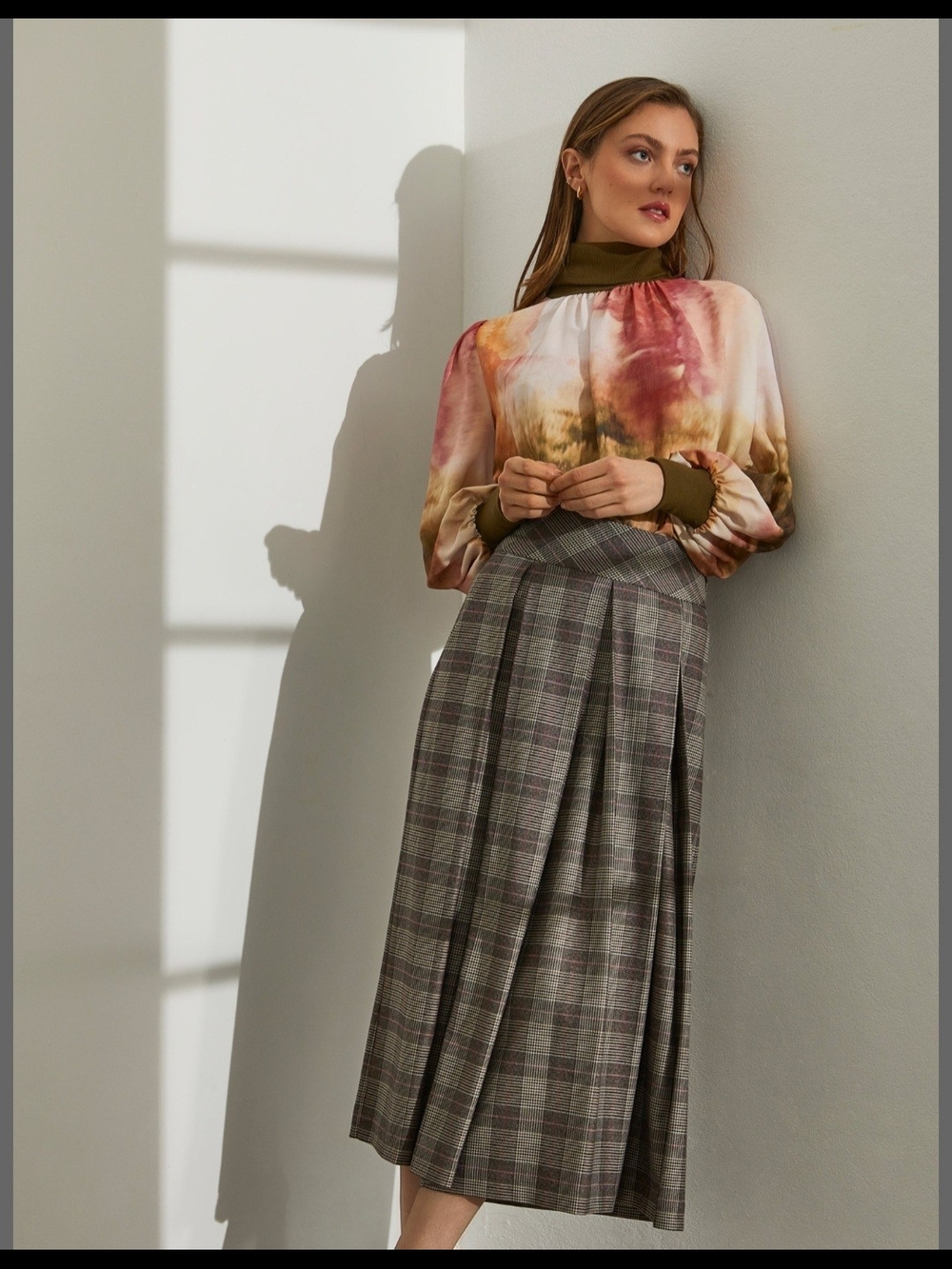 Lion of Porches Brown Plaid Pleated Culotte Pants - EU 38 (US 6/8)